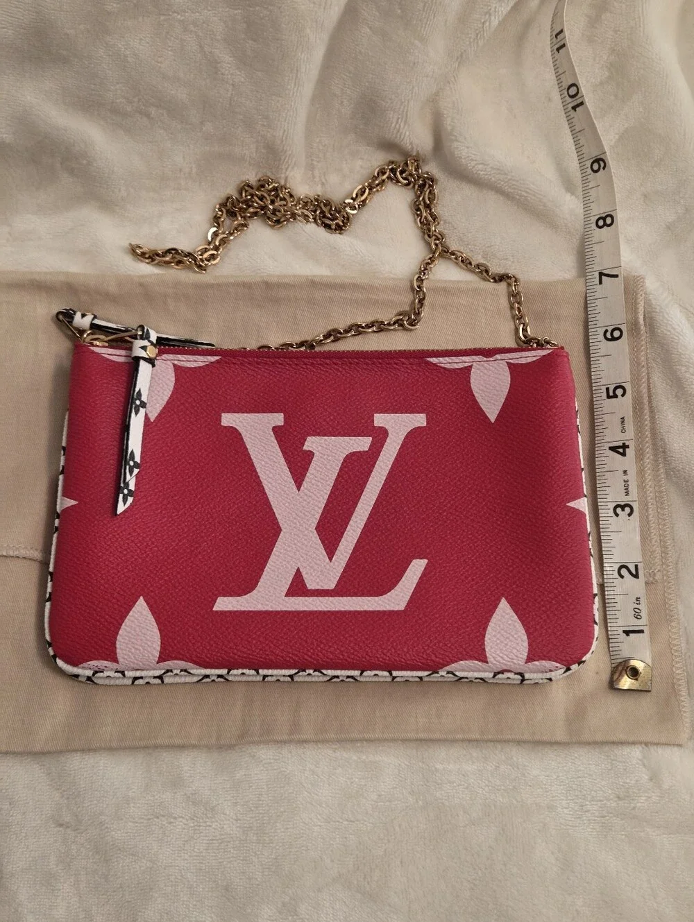 Authentic LV Double Zip Pochette Giant Monogram Pink Red White Crossbody Bag